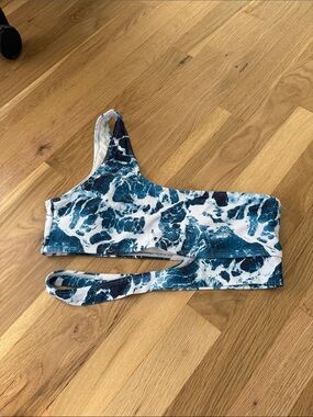 SHEIN Blue & White One-Shoulder Bikini Top